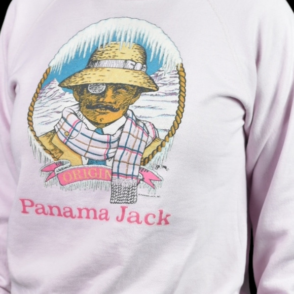 Vintage Panama Jack Original Graphic Sweatshirt Pink 80s Crewneck Pastel Medium - Picture 4 of 14